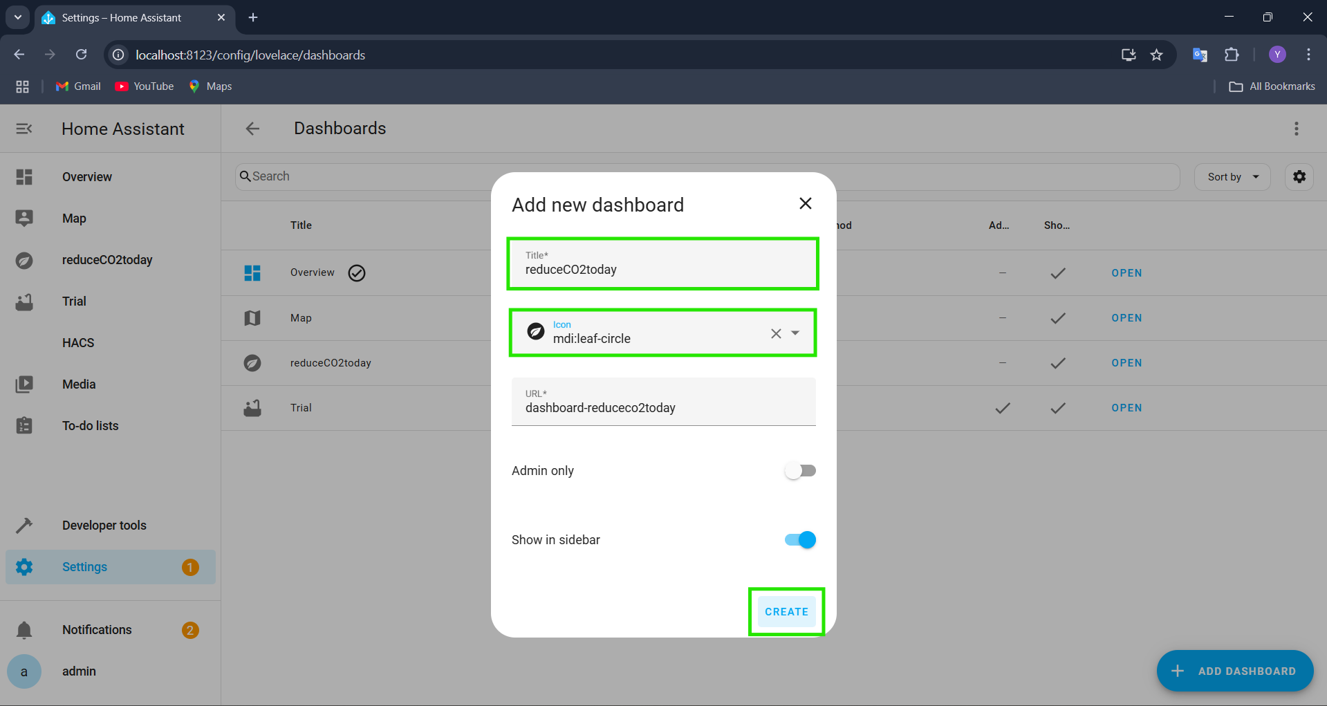 Assign Title and Icon